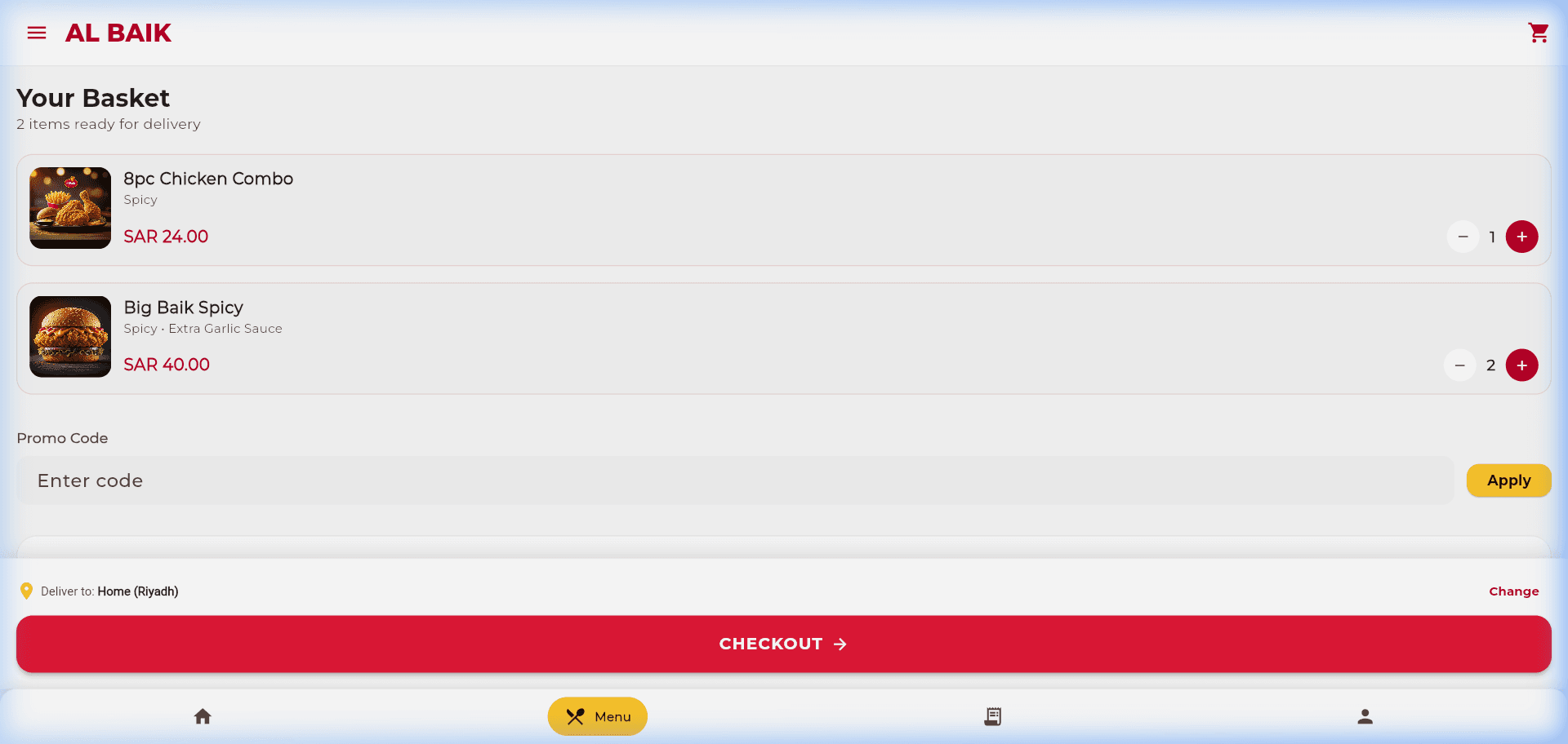 Albaik Shopping Basket Screen